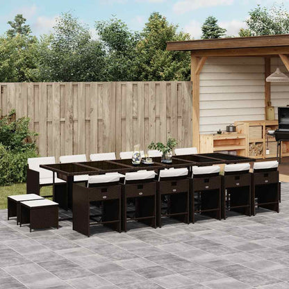 vidaXL 17 Piece Garden Dining Set with Cushions Brown Poly Rattan 1