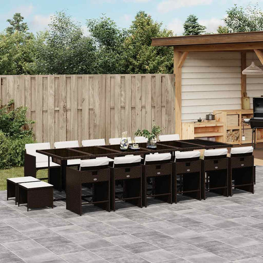 vidaXL 17 Piece Garden Dining Set with Cushions Brown Poly Rattan 1