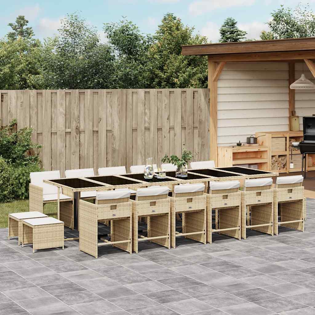 vidaXL 17 Piece Garden Dining Set with Cushions Beige Poly Rattan 1