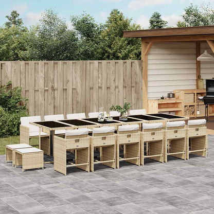 vidaXL 17 Piece Garden Dining Set with Cushions Beige Poly Rattan 1