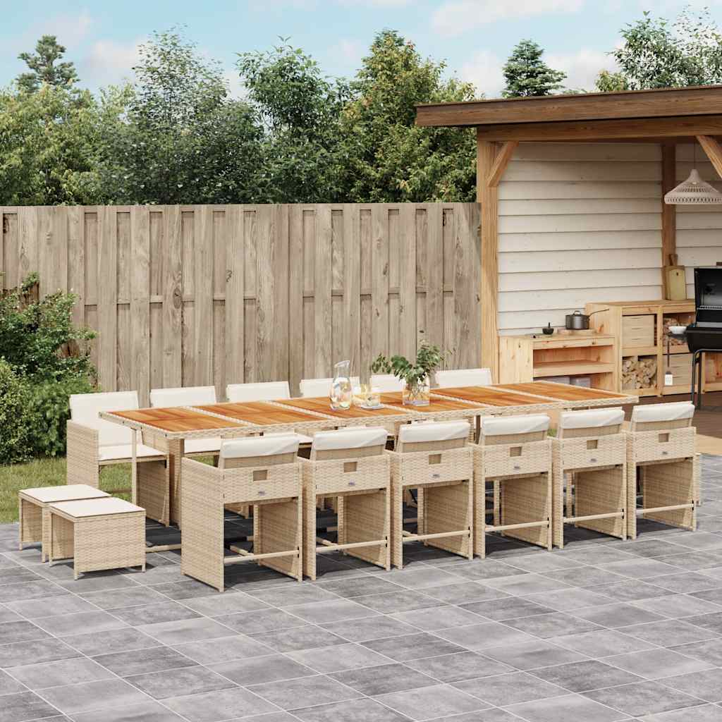 vidaXL 17 Piece Garden Dining Set with Cushions Beige Poly Rattan 1