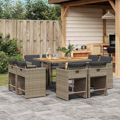 vidaXL 9 Piece Garden Dining Set with Cushions Poly Rattan Wood