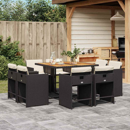 vidaXL 9 Piece Garden Dining Set with Cushions Poly Rattan Wood