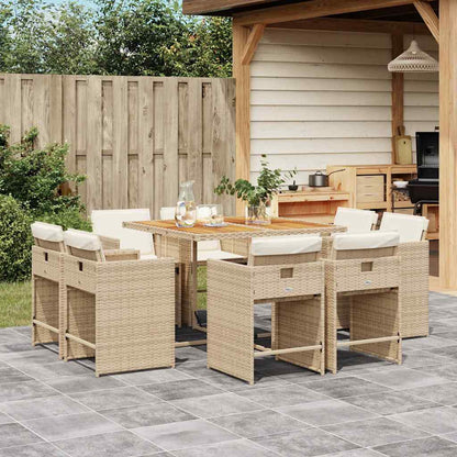vidaXL 9 Piece Garden Dining Set with Cushions Poly Rattan Wood