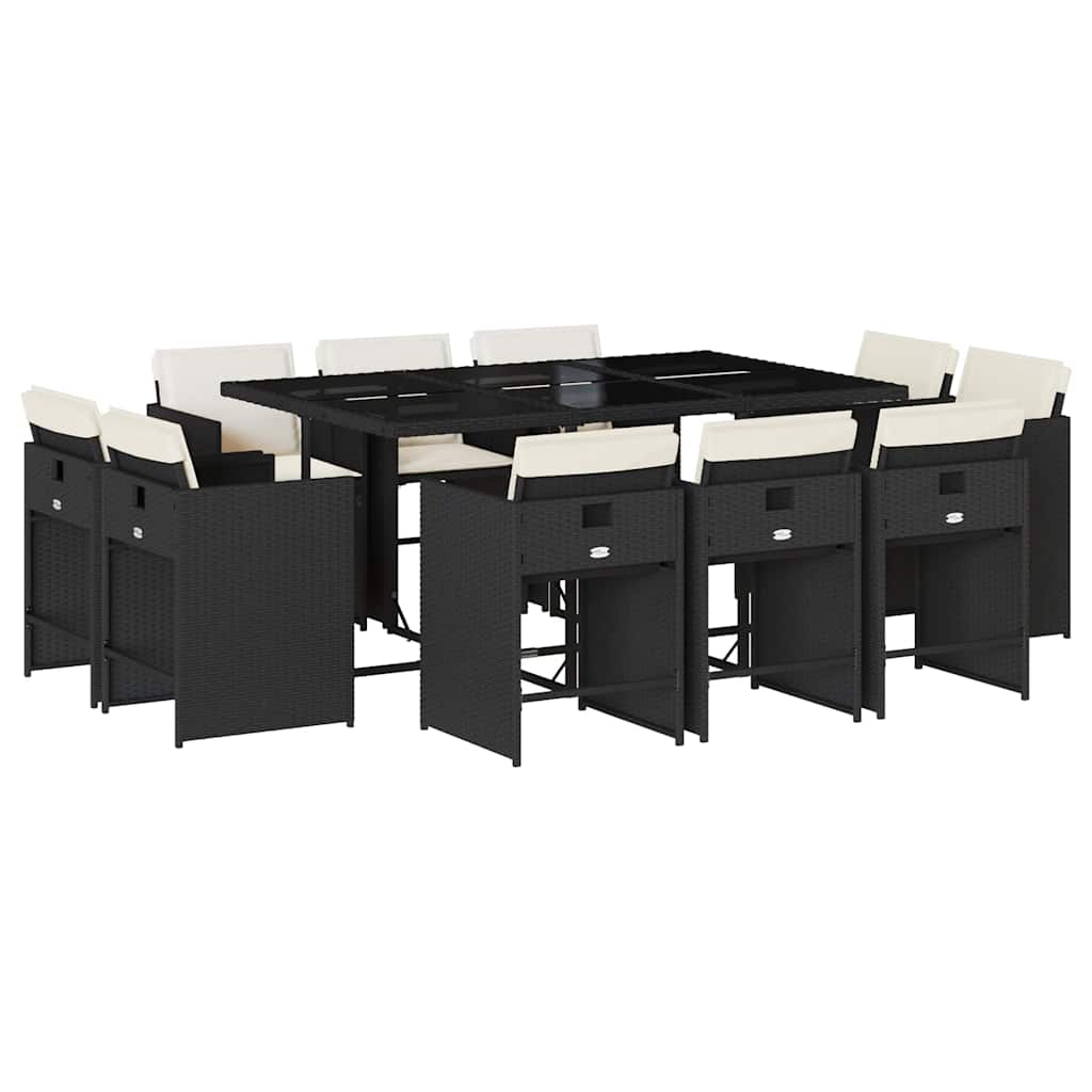 vidaXL 11 Piece Garden Dining Set with Cushions Black Poly Rattan 2