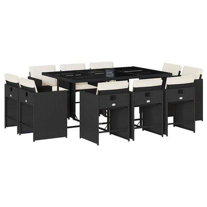vidaXL 11 Piece Garden Dining Set with Cushions Black Poly Rattan 2