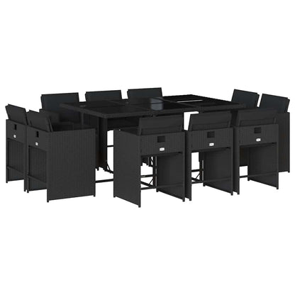 vidaXL 11 Piece Garden Dining Set with Cushions Black Poly Rattan 2
