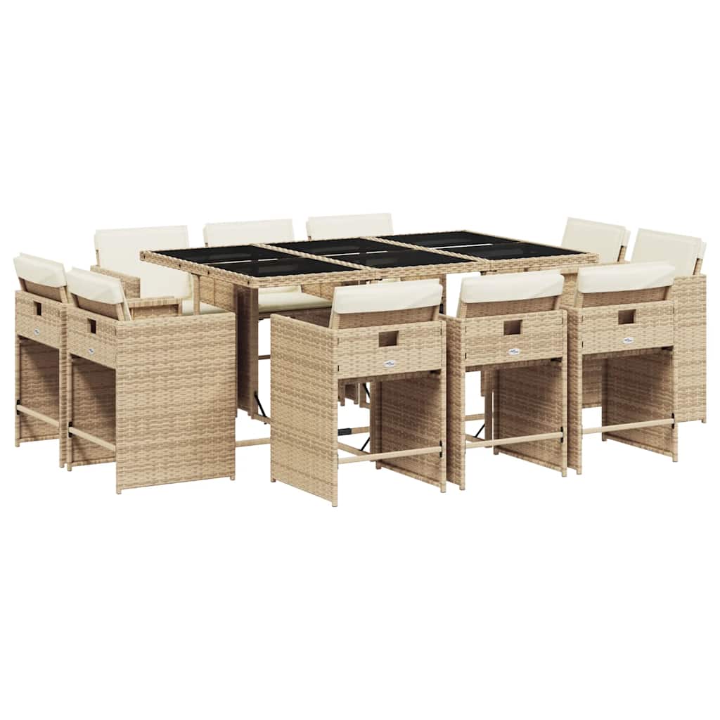 vidaXL 11 Piece Garden Dining Set with Cushions Beige Poly Rattan 2