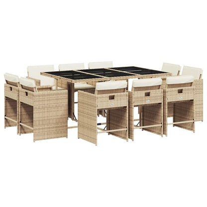 vidaXL 11 Piece Garden Dining Set with Cushions Beige Poly Rattan 2