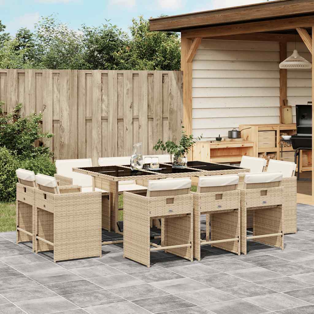 vidaXL 11 Piece Garden Dining Set with Cushions Beige Poly Rattan 1