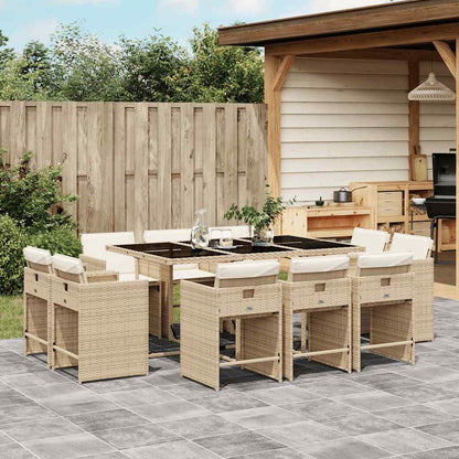 vidaXL 11 Piece Garden Dining Set with Cushions Beige Poly Rattan 1