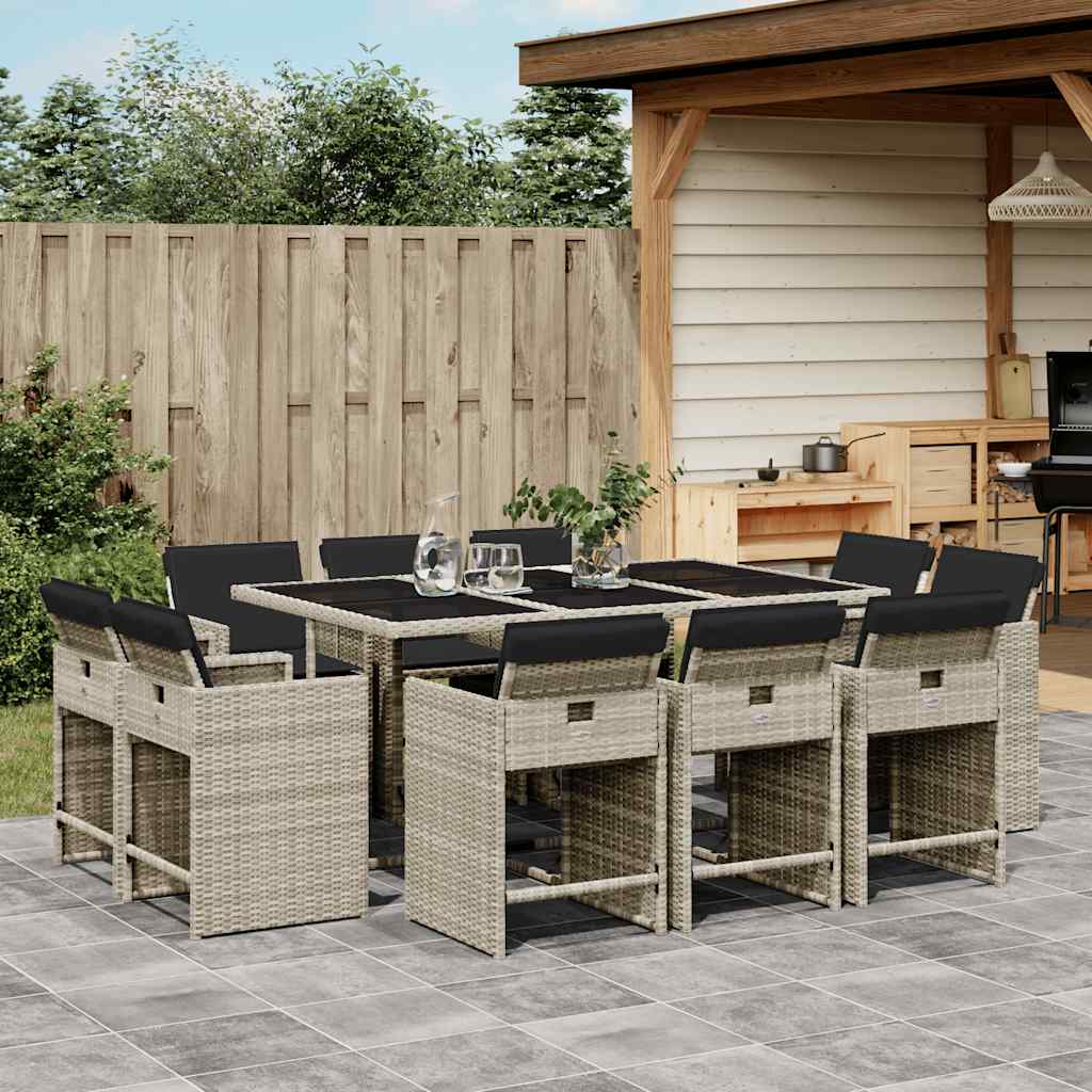 vidaXL 11 Piece Garden Dining Set with Cushions Light Grey Poly Rattan 1