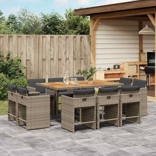 vidaXL 11 Piece Garden Dining Set with Cushions Grey Poly Rattan 1