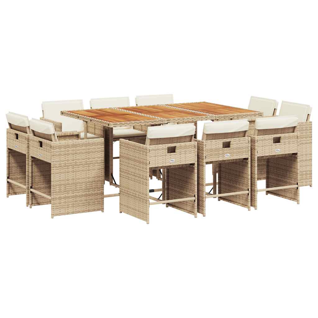 vidaXL 11 Piece Garden Dining Set with Cushions Beige Poly Rattan 2