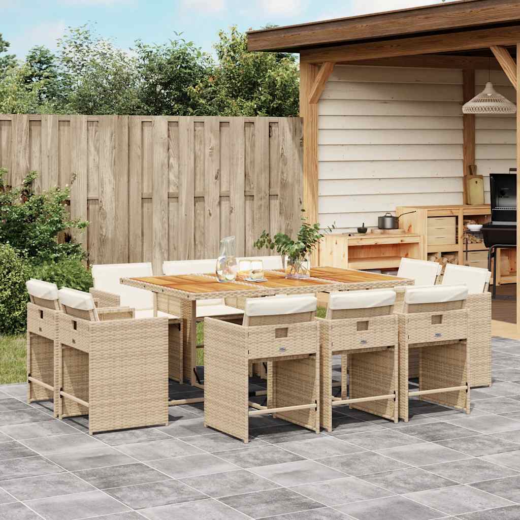 vidaXL 11 Piece Garden Dining Set with Cushions Beige Poly Rattan 1