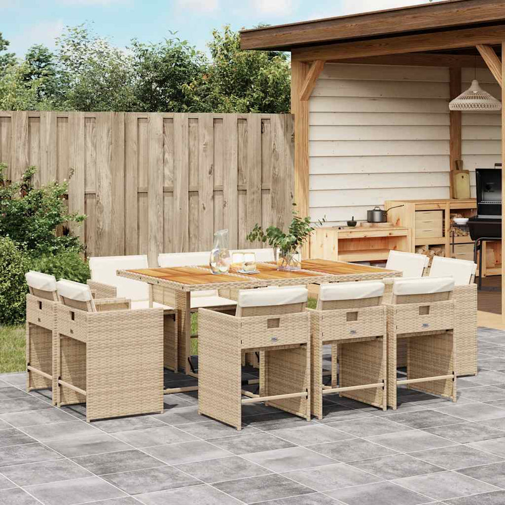 vidaXL 9 Piece Garden Dining Set with Cushions Poly Rattan Wood