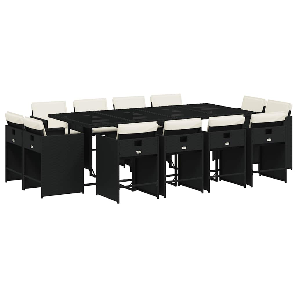 vidaXL 13 Piece Garden Dining Set with Cushions Black Poly Rattan 2