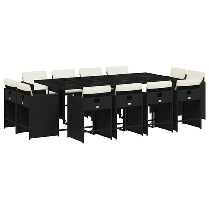 vidaXL 13 Piece Garden Dining Set with Cushions Black Poly Rattan 2