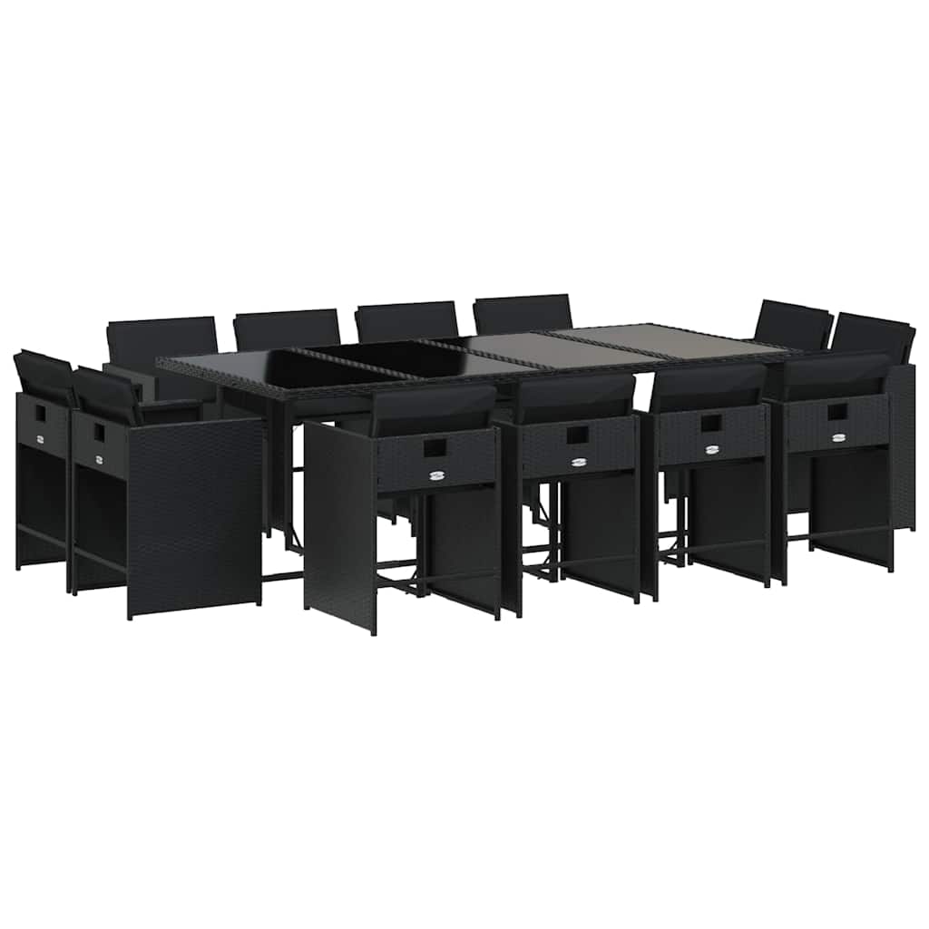 vidaXL 13 Piece Garden Dining Set with Cushions Black Poly Rattan 2