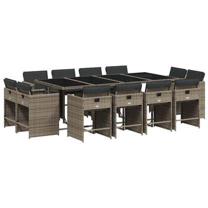 vidaXL 13 Piece Garden Dining Set with Cushions Grey Poly Rattan 2