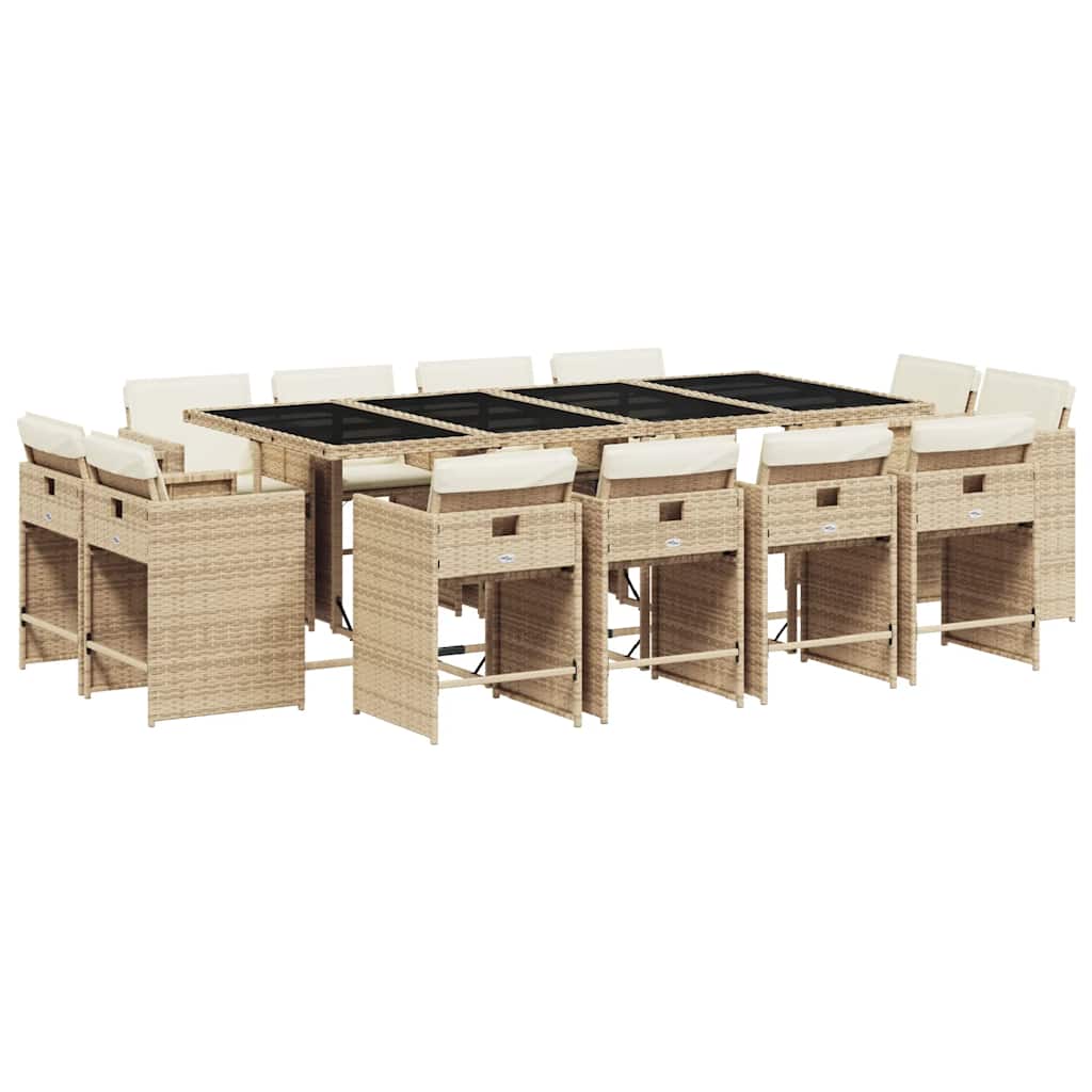 vidaXL 13 Piece Garden Dining Set with Cushions Beige Poly Rattan 2