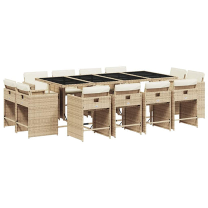vidaXL 13 Piece Garden Dining Set with Cushions Beige Poly Rattan 2