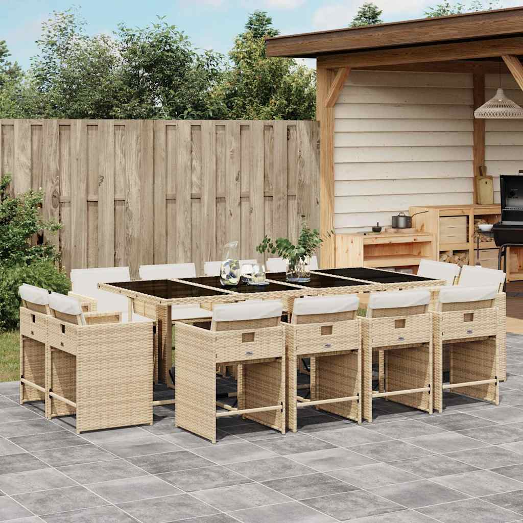 vidaXL 13 Piece Garden Dining Set with Cushions Beige Poly Rattan 1