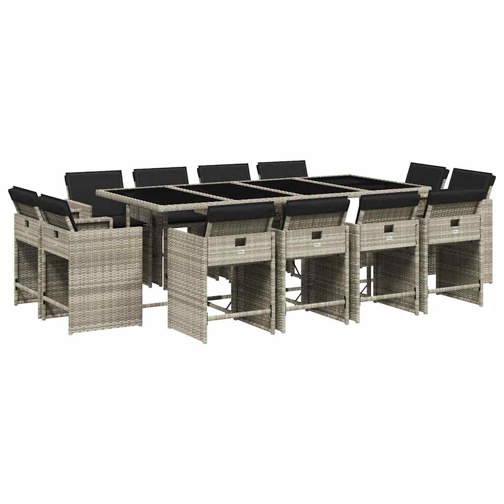 vidaXL 13 Piece Garden Dining Set with Cushions Light Grey Poly Rattan 2