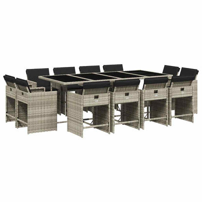 vidaXL 13 Piece Garden Dining Set with Cushions Light Grey Poly Rattan 2
