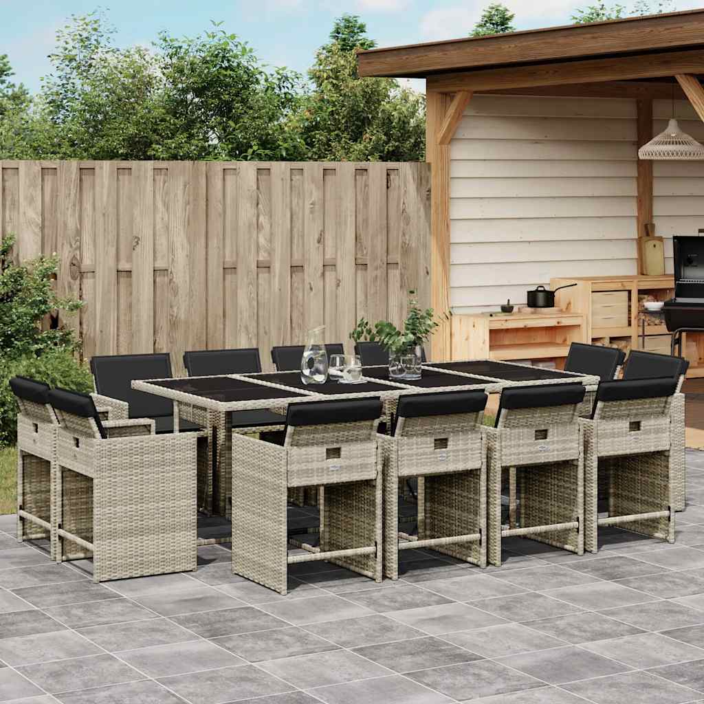 vidaXL 13 Piece Garden Dining Set with Cushions Light Grey Poly Rattan 1