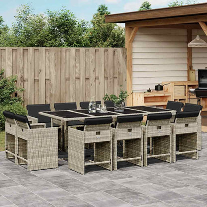 vidaXL 13 Piece Garden Dining Set with Cushions Light Grey Poly Rattan 1