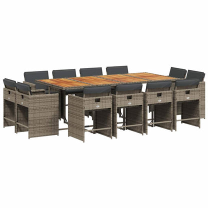 vidaXL 13 Piece Garden Dining Set with Cushions Grey Poly Rattan 2