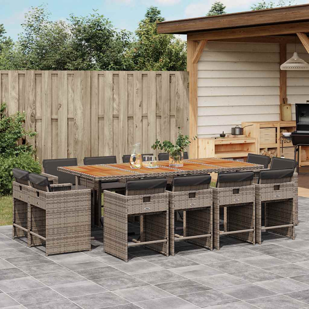 vidaXL 13 Piece Garden Dining Set with Cushions Grey Poly Rattan