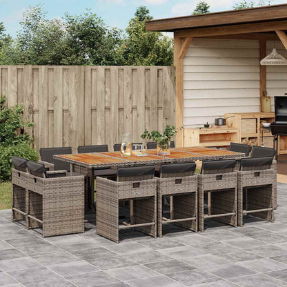 vidaXL 13 Piece Garden Dining Set with Cushions Grey Poly Rattan 1
