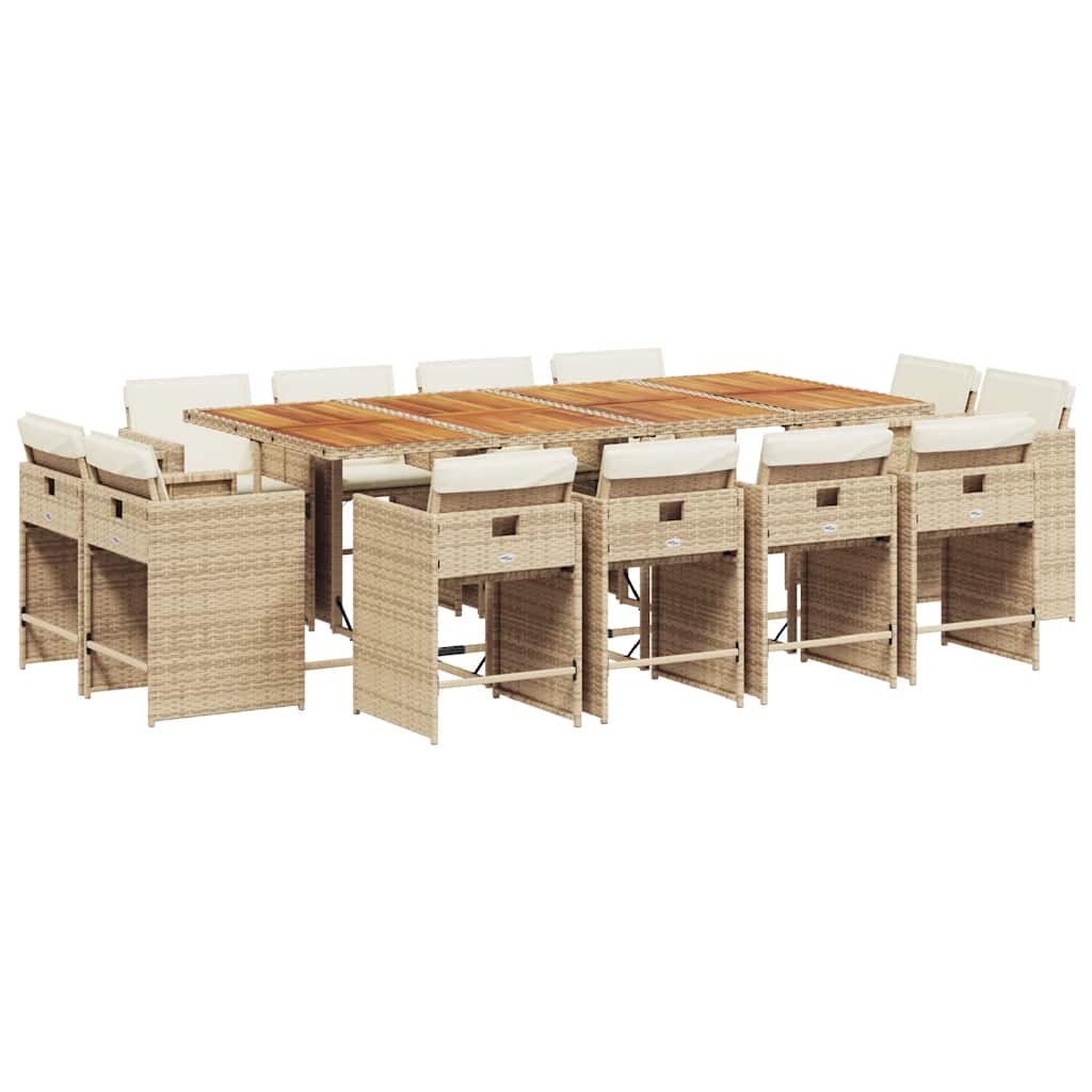 vidaXL 13 Piece Garden Dining Set with Cushions Beige Poly Rattan 2