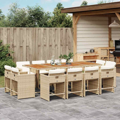 vidaXL 13 Piece Garden Dining Set with Cushions Beige Poly Rattan 1