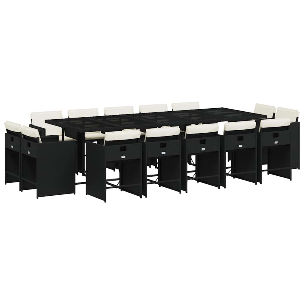 vidaXL 15 Piece Garden Dining Set with Cushions Black Poly Rattan 2