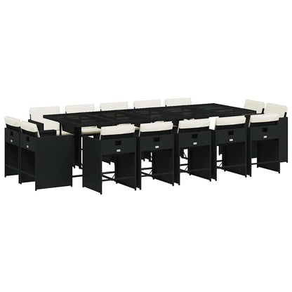 vidaXL 15 Piece Garden Dining Set with Cushions Black Poly Rattan 2