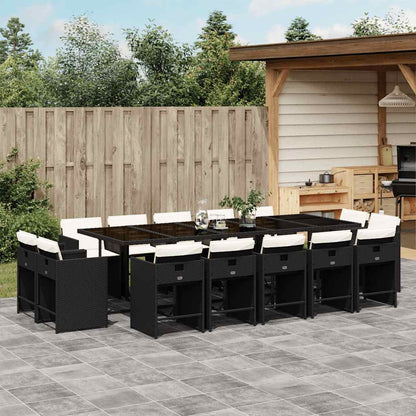vidaXL 15 Piece Garden Dining Set with Cushions Black Poly Rattan 1