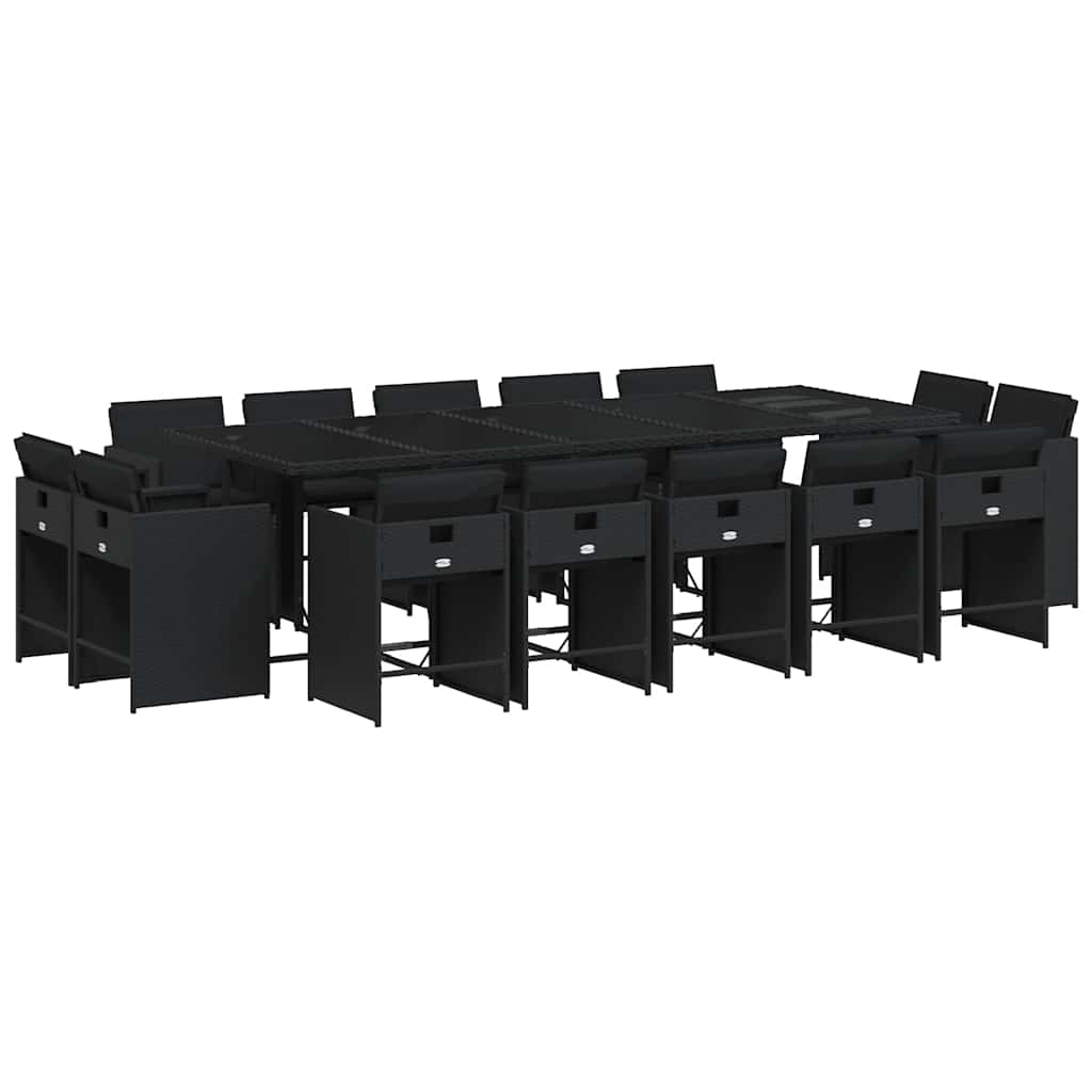 vidaXL 15 Piece Garden Dining Set with Cushions Black Poly Rattan 2