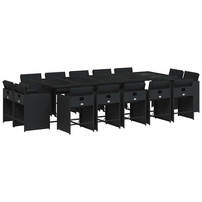 15 Piece Garden Dining Set with Cushions Poly Rattan Glass 14 Black