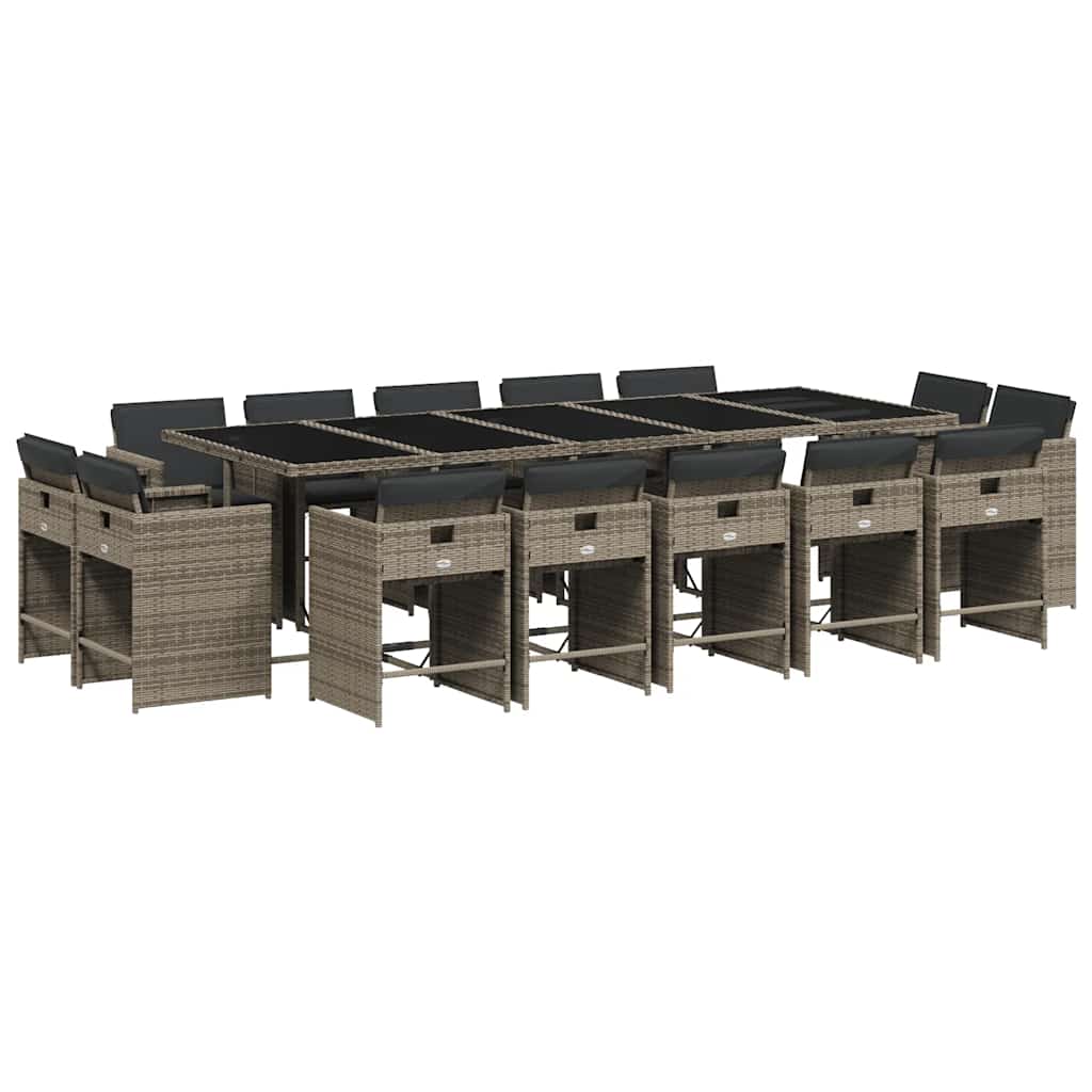vidaXL 15 Piece Garden Dining Set with Cushions Grey Poly Rattan 2