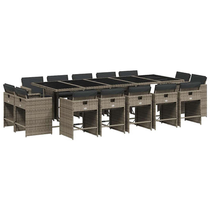vidaXL 15 Piece Garden Dining Set with Cushions Grey Poly Rattan 2