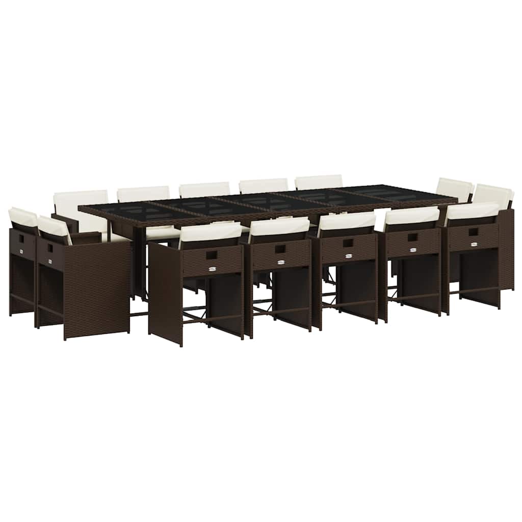 vidaXL 15 Piece Garden Dining Set with Cushions Brown Poly Rattan 2