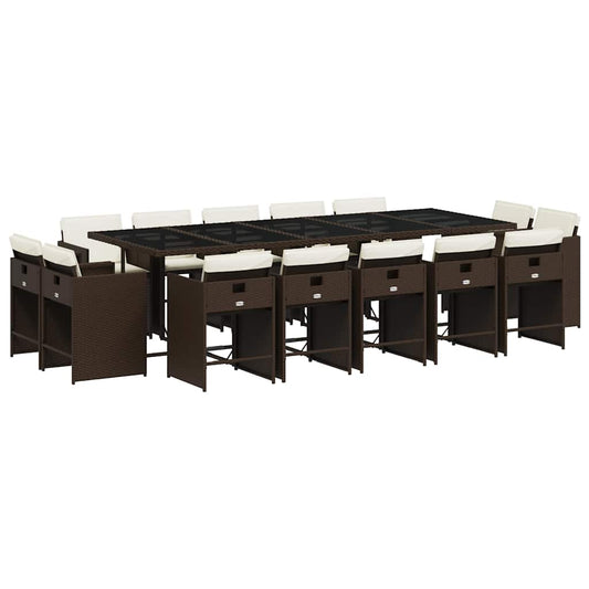 vidaXL 15 Piece Garden Dining Set with Cushions Brown Poly Rattan 2