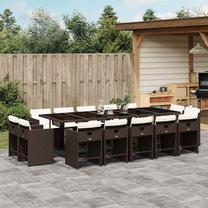 vidaXL 15 Piece Garden Dining Set with Cushions Brown Poly Rattan 1