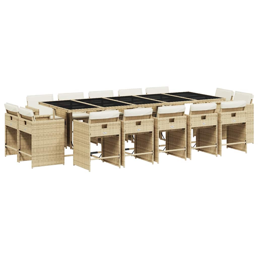 vidaXL 15 Piece Garden Dining Set with Cushions Beige Poly Rattan 2