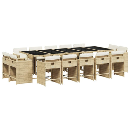 vidaXL 15 Piece Garden Dining Set with Cushions Beige Poly Rattan 2