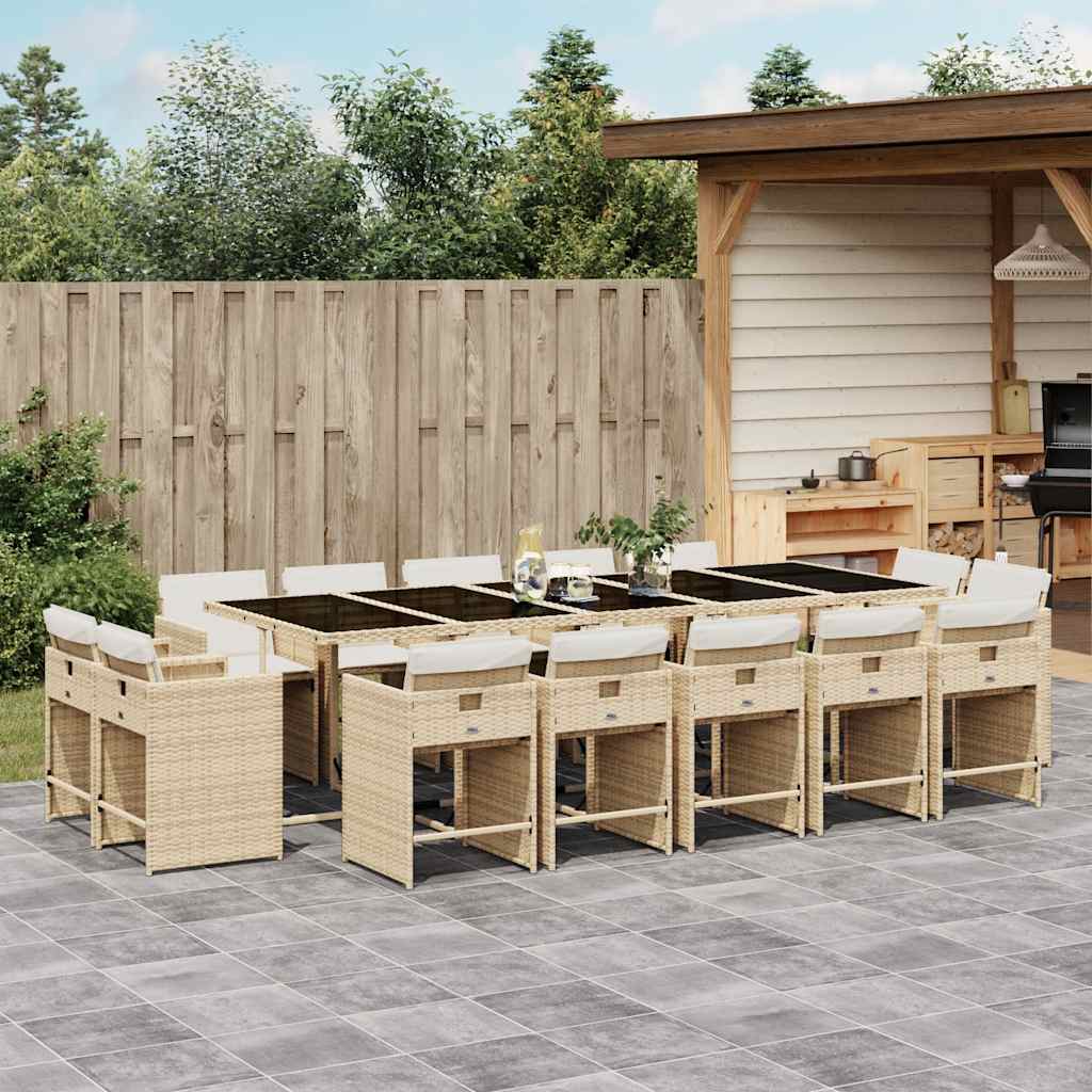 vidaXL 15 Piece Garden Dining Set with Cushions Beige Poly Rattan 1
