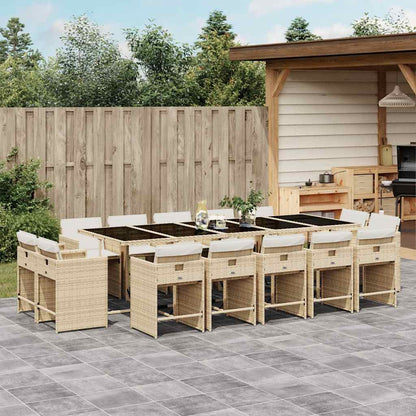 vidaXL 15 Piece Garden Dining Set with Cushions Beige Poly Rattan 1